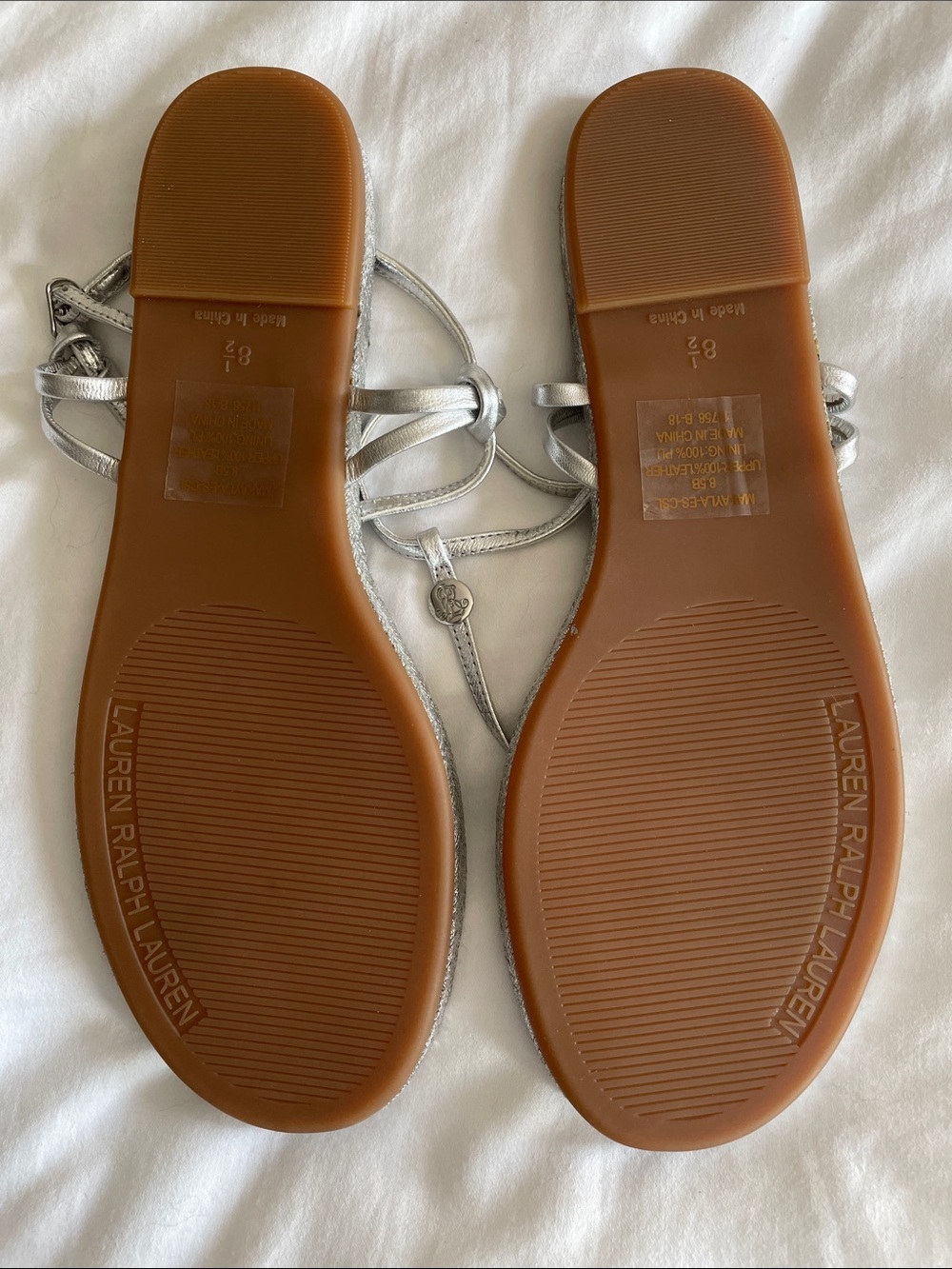 NEW!!! Ralph Lauren Metallic Silver Rope-Style T-Strap Sandals - Picture 2 of 9